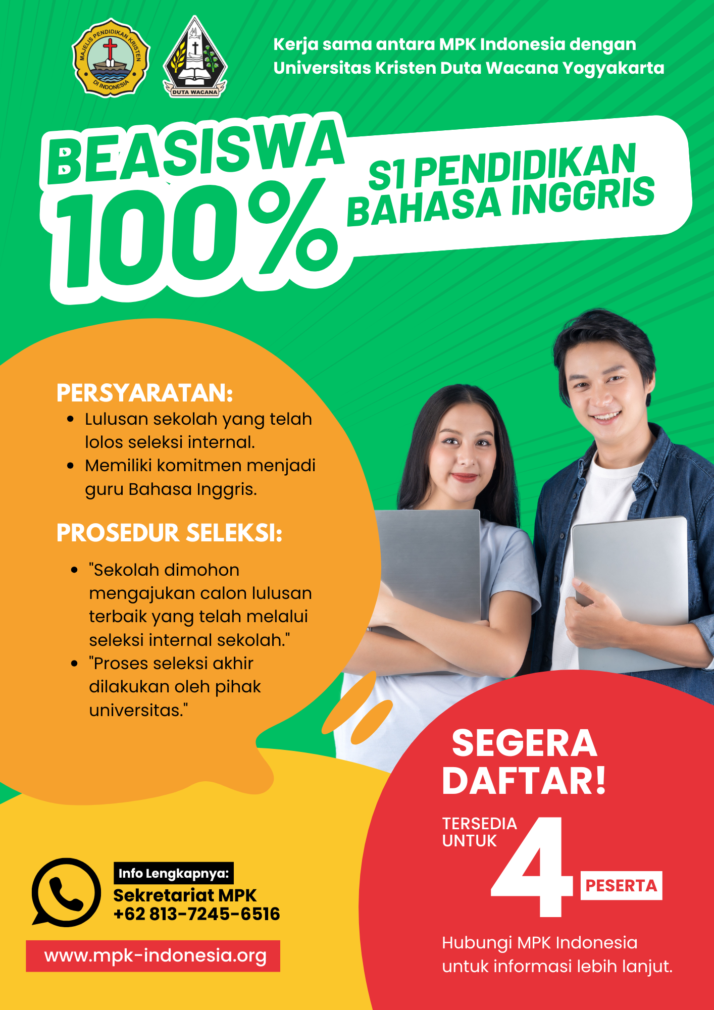 Flyer Beasiswa 100% S1 Bahasa Inggris